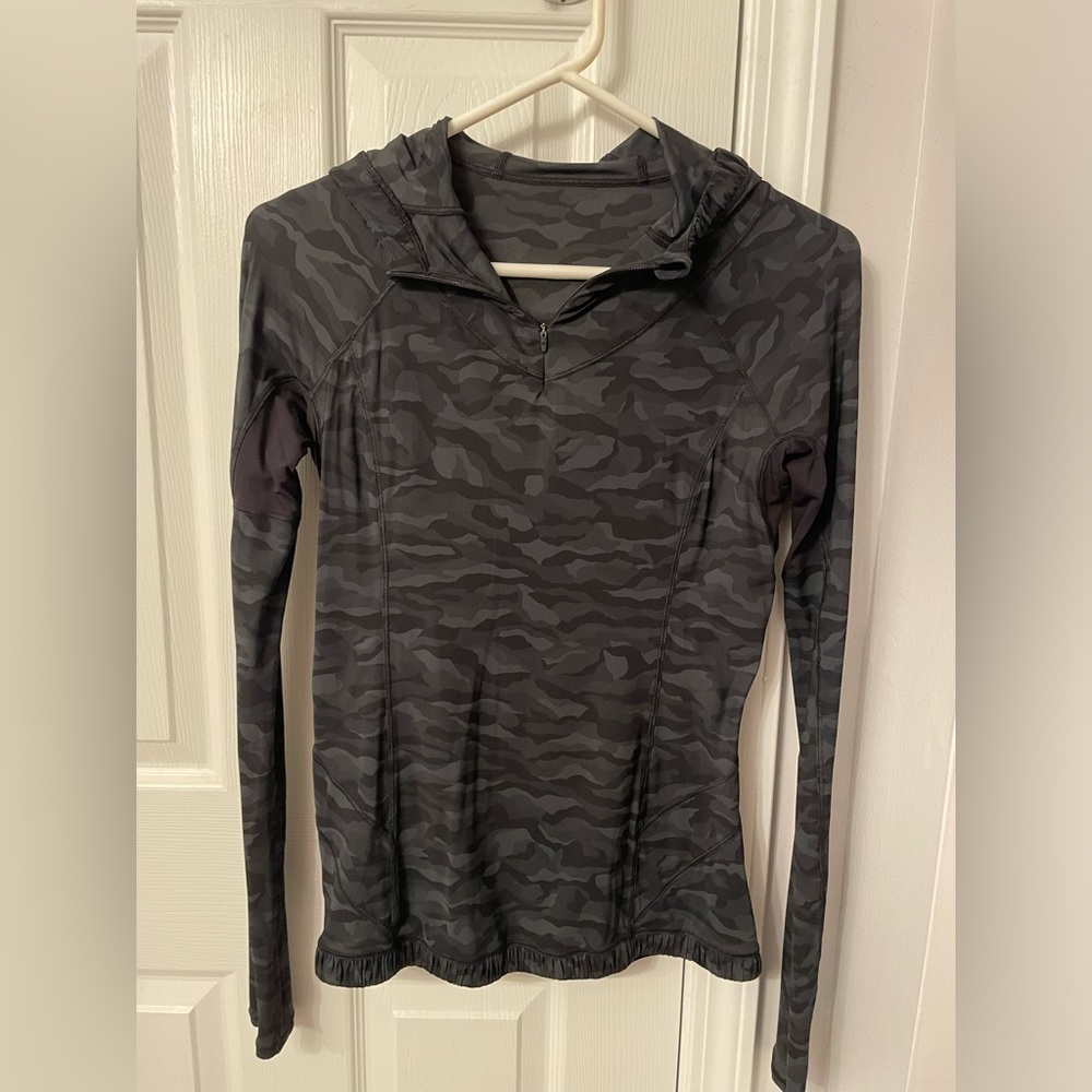 Lululemon Run Pullover Hooded Jacket 1/4Zip Vented Windbreaker Shirt Camo